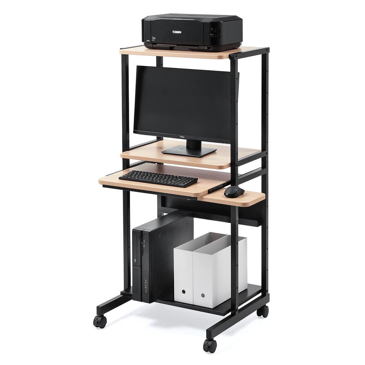 サンワダイレクト パソコンデスク コンパクト 60cm幅 耐荷重85kg キーボードスライダー マウステーブル キャスター付き 木目調 100-RAC015