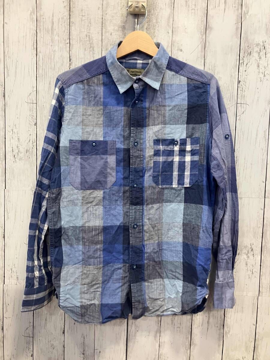 NIGEL CABOURN ナイジェル・ケーボン メンズ 長袖シャツ 8038-00-10008 ブルー マドラスチェック 日本製 毛羽立ち サイズ46
