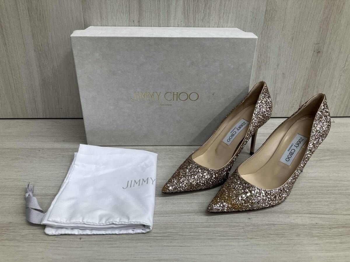 JIMMY CHOO 여성용 지미추 펌프스 사이즈 36 1/2 글리터 샴페인 골드