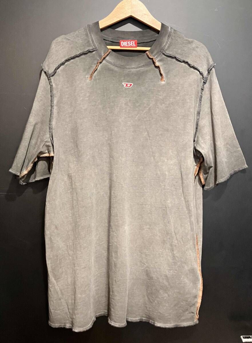 DIESEL T-ERIE-N 半袖Tシャツ Lサイズ グレー ロゴパッチ Y2K ディーゼル