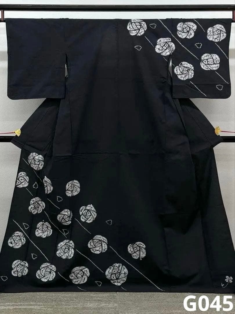 有松鳴海絞り 浴衣 夏物 七宝 綿 墨黒地 G034 有松鳴海絞り 浴衣 夏物 七宝 綿 墨黒地 G034