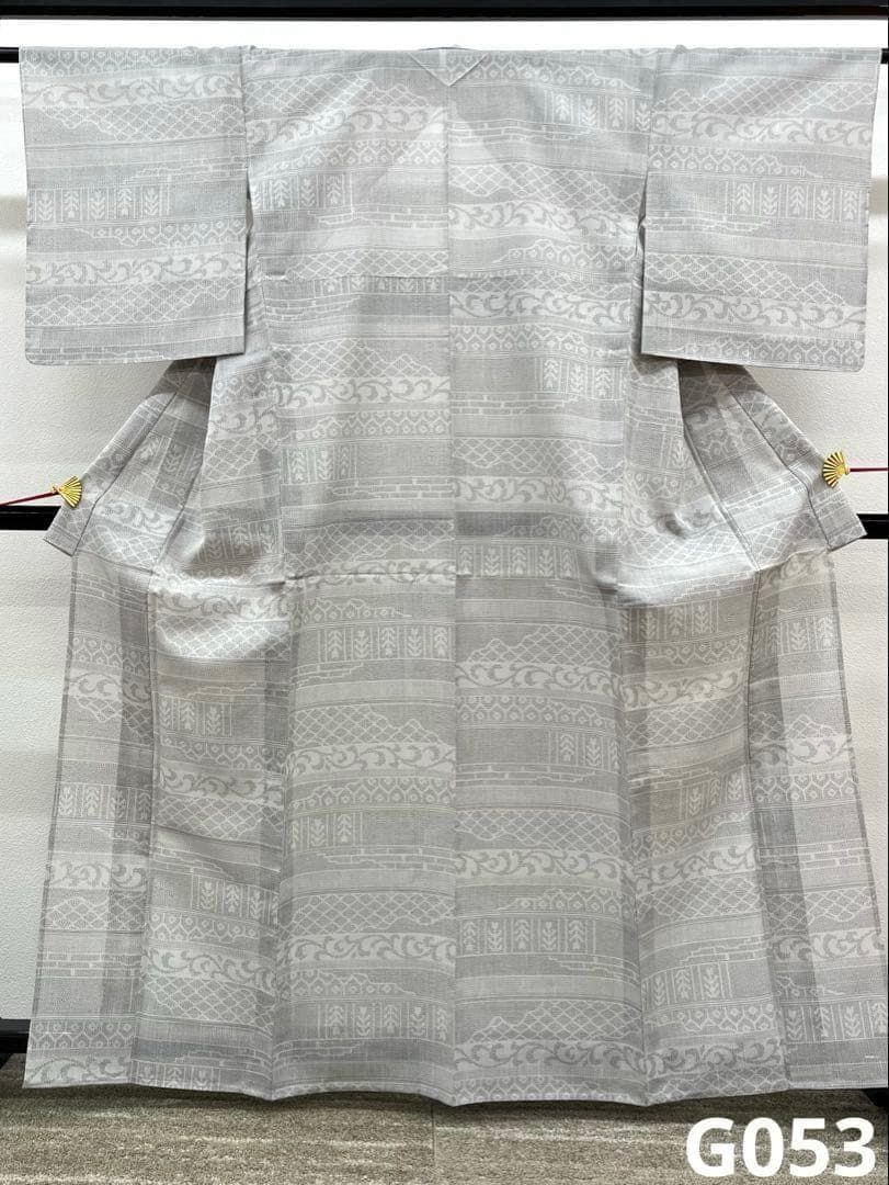 夏紬 越後夏結城物語 横段 亀甲文様 東京ますいわ屋扱い 躾糸付き G053