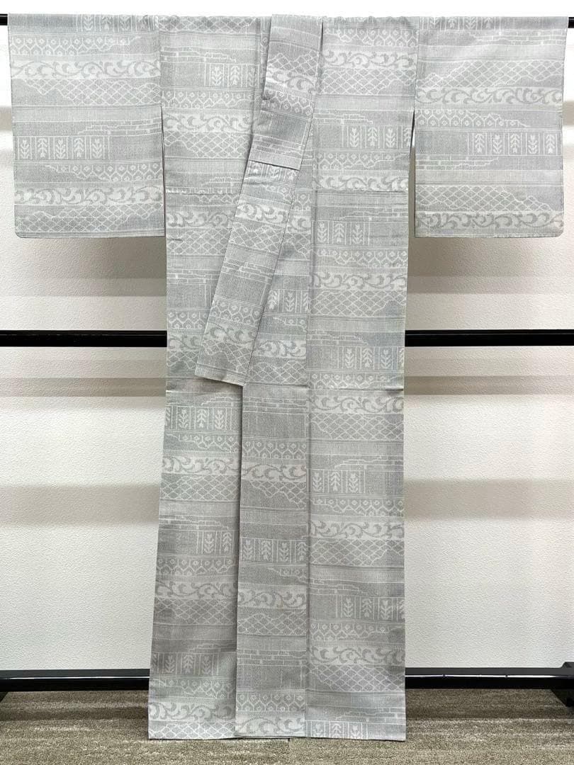 夏紬 越後夏結城物語 横段 亀甲文様 東京ますいわ屋扱い 躾糸付き G053