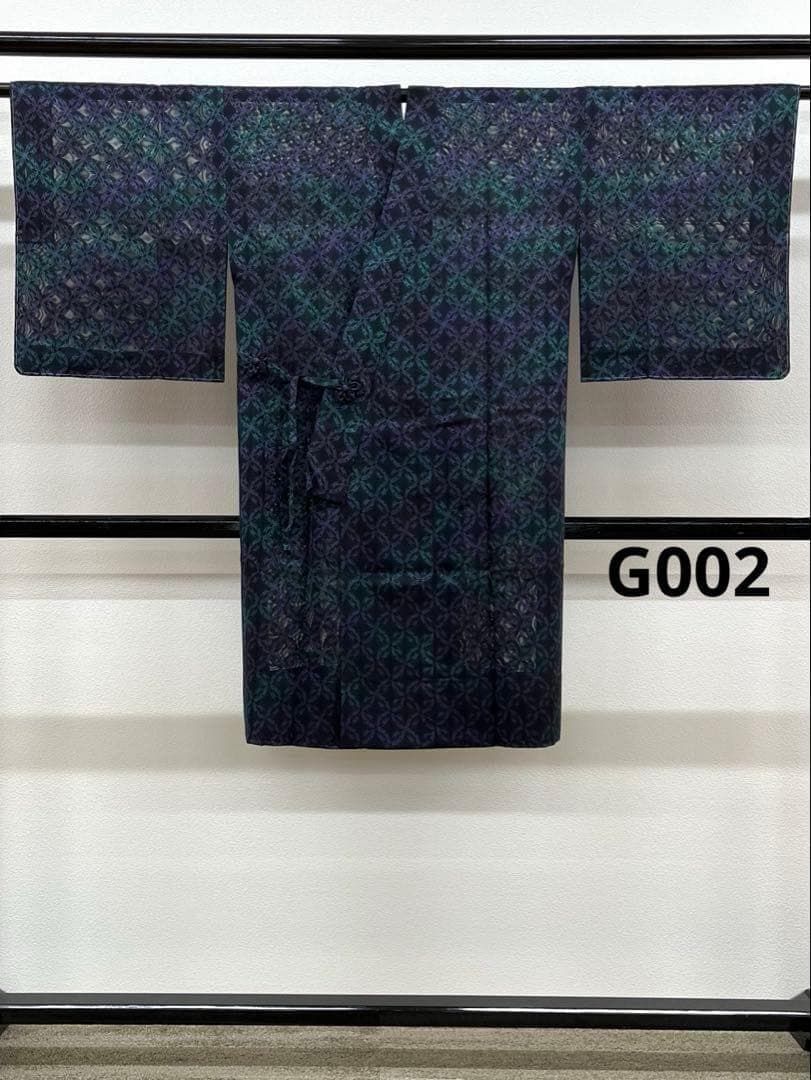 夏御召 着物衿コート 七宝繋ぎ 透け感 御召機の匠 正絹 ガード加工済 G002