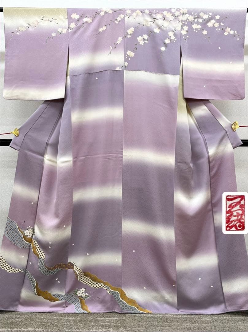 落款入 訪問着 金彩 桜 吉祥文様 正絹 パールトーン加工済 A343