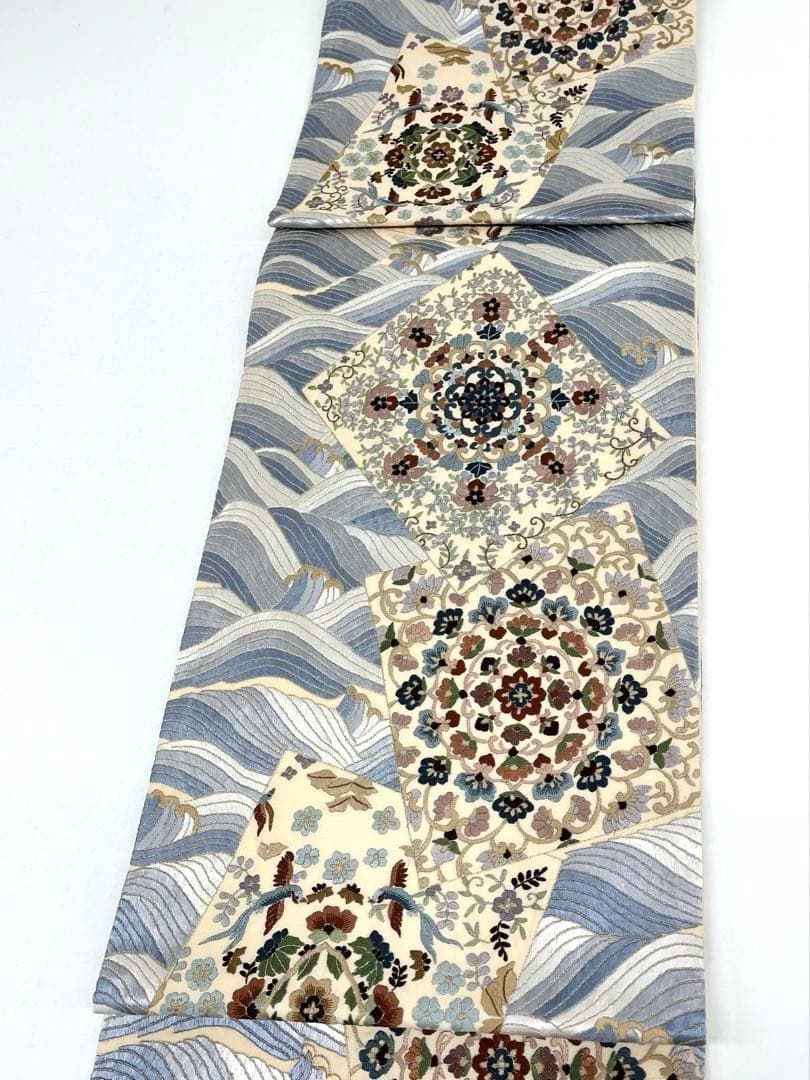 蘇州刺繍 全通 袋帯 華紋 鳥 正絹 D696