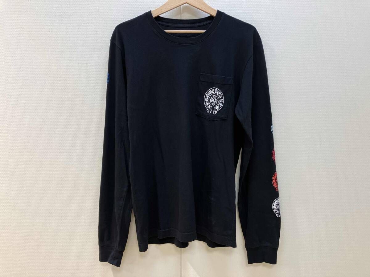 CHROME HEARTS クロムハーツ マルチカラーホースシュー 長袖Tシャツ ロンT サイズM ブラック コットン 綿 アメリカ製 2212-304-0254 汚れ有