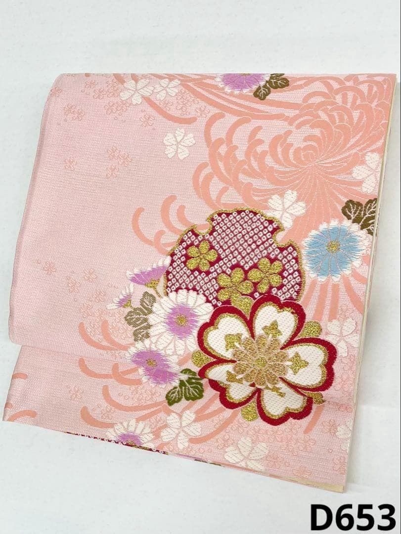 袋帯 振袖 芯なし仕立て 正絹 菊 雪輪 D653 10,395円