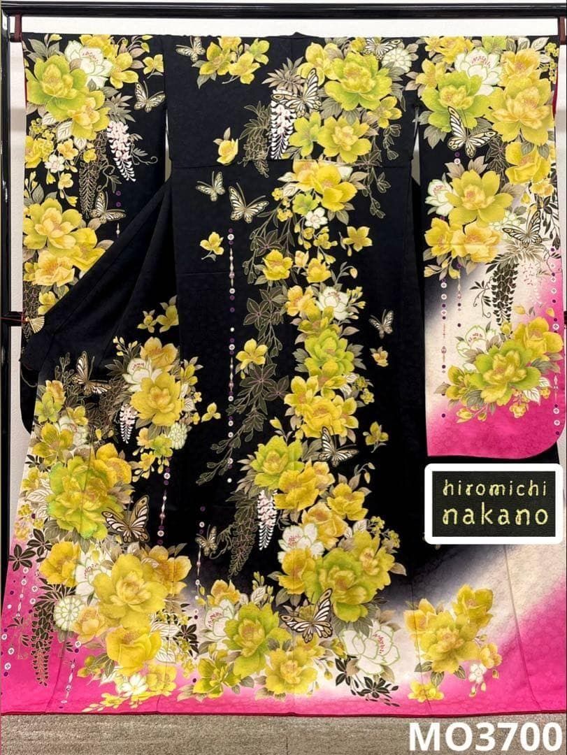振袖 ナカノヒロミチ ラメ刺繍 金彩 紋意匠 牡丹 身丈169cm MO3700