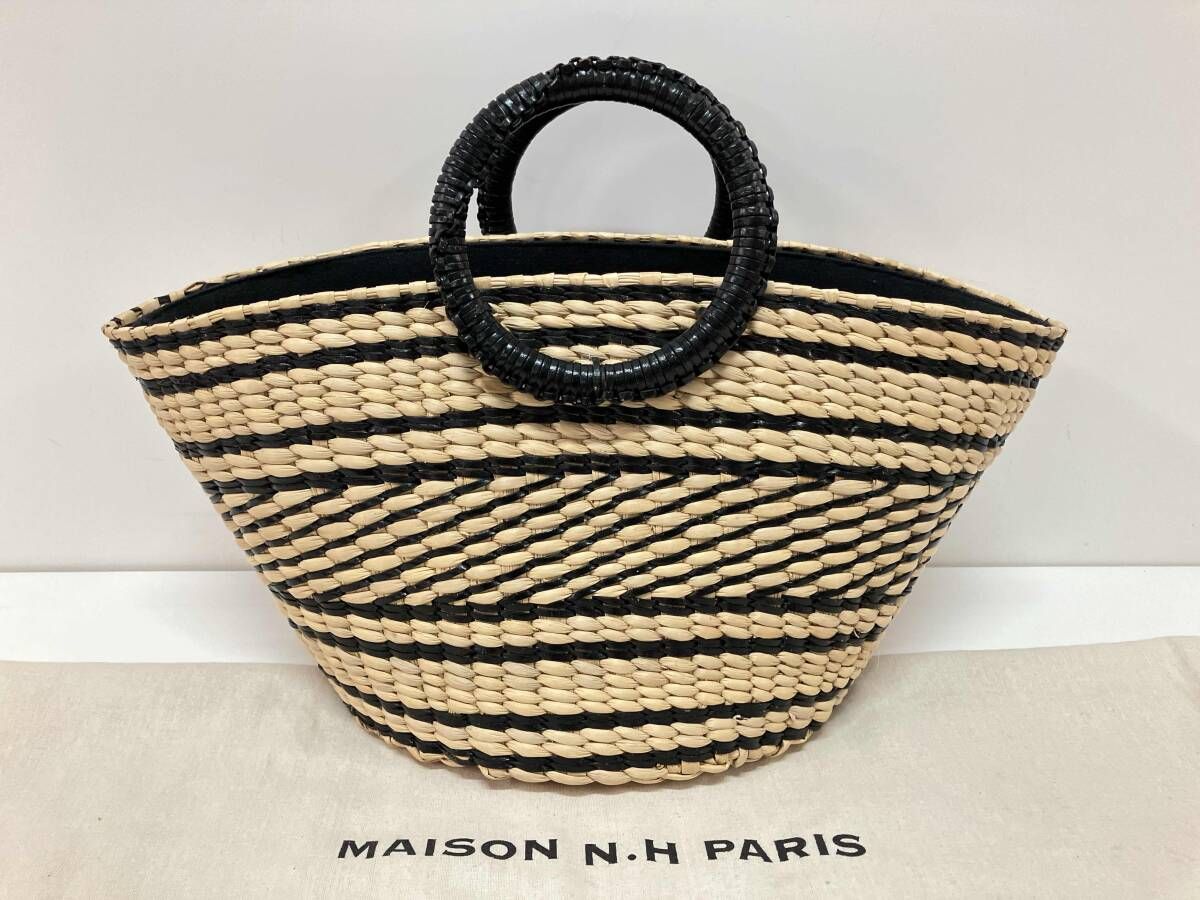 MAISON N.H PARIS メゾンエヌアッシュパリ バスケットトート かごバッグ ナチュラル×ブラック 参考定価42,900円 保存袋あり
