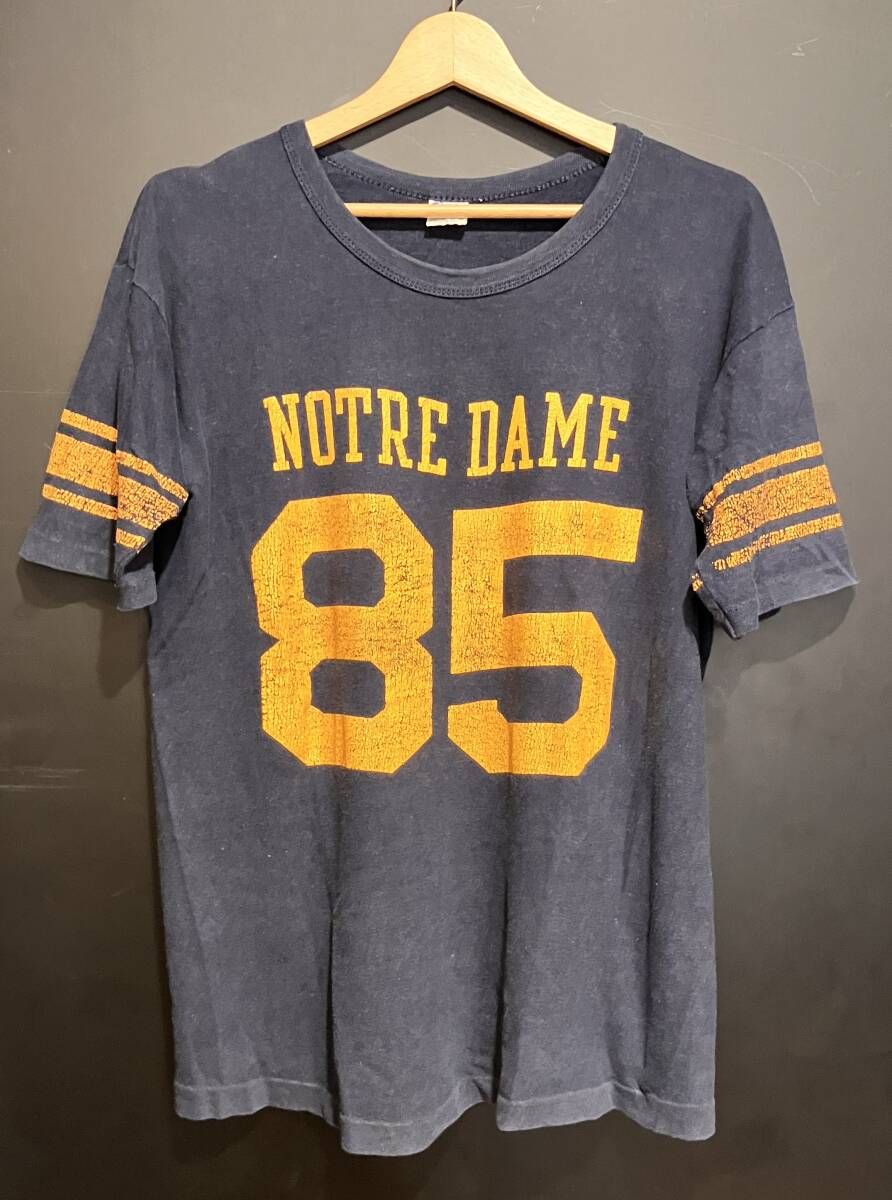 Champion 80s フットボールT USA製 NOTRE DAME Lサイズ ネイビー ヴィンテージ チャンピオン ノートルダム