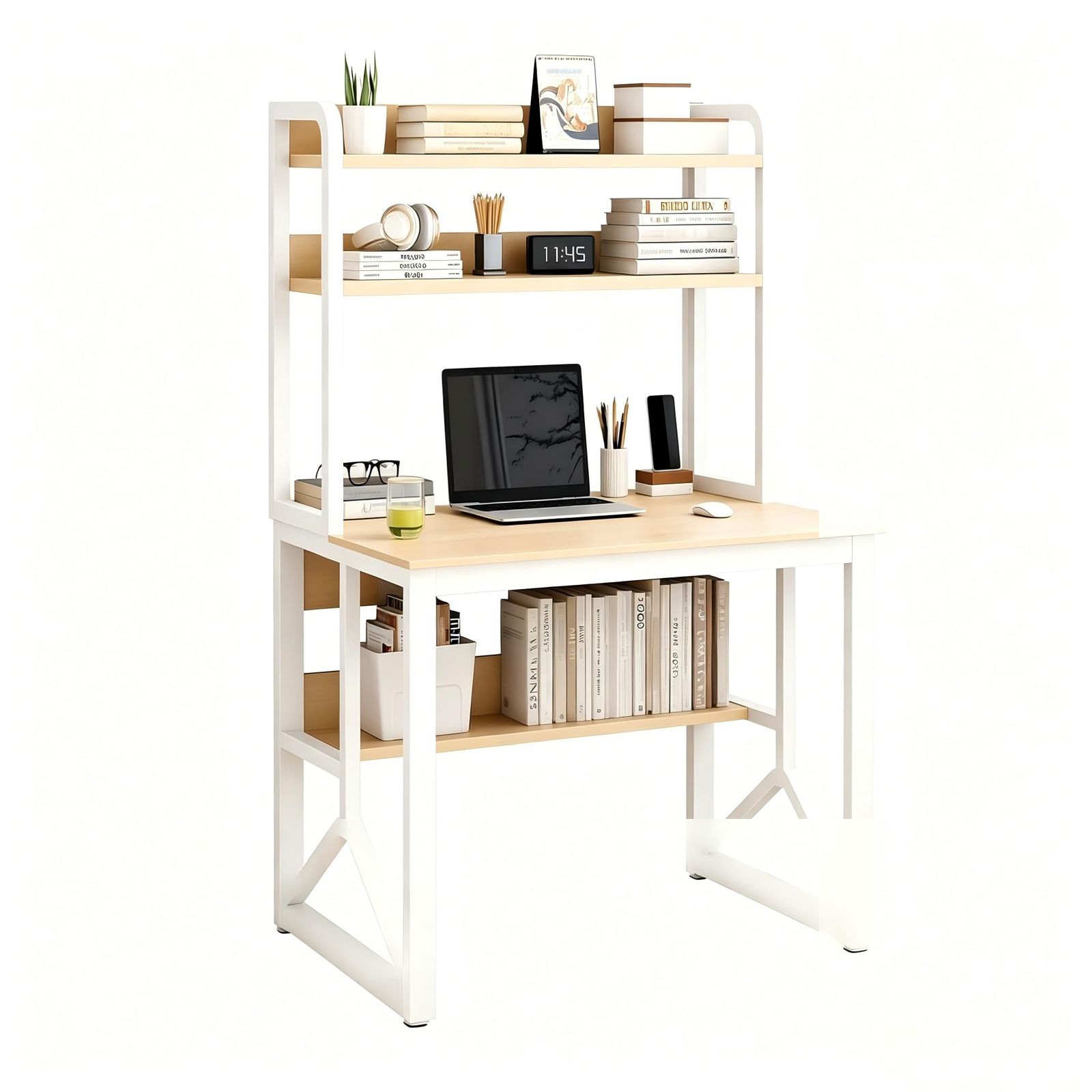 Pekaro パソコンデスク 収納ラック一体型 テレワーク用デスク 勉強用机 幅 80× 奥行 50× 高さ 150cm pc デスク 自宅学習机 スチール製フレーム 丈夫で安定感 スリム設計 在宅ワーク・勉強に最適 リビング・書斎・寝室対応 組み立てが簡単