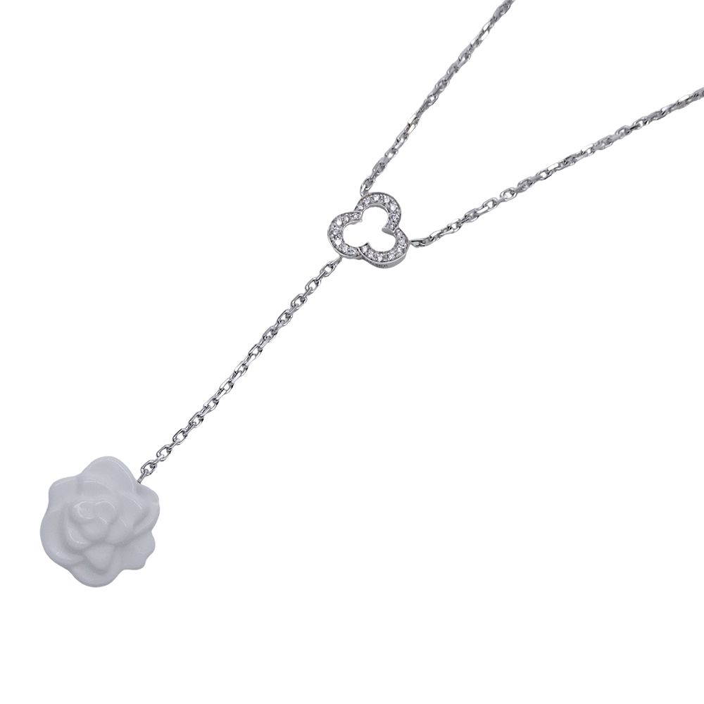 シャネル CHANEL ネックレス レディース ブランド 750WG ダイヤモンド ホワイトアゲート カメリア ホワイトゴールド J2934 ジュエリー 磨き済み 【中古】