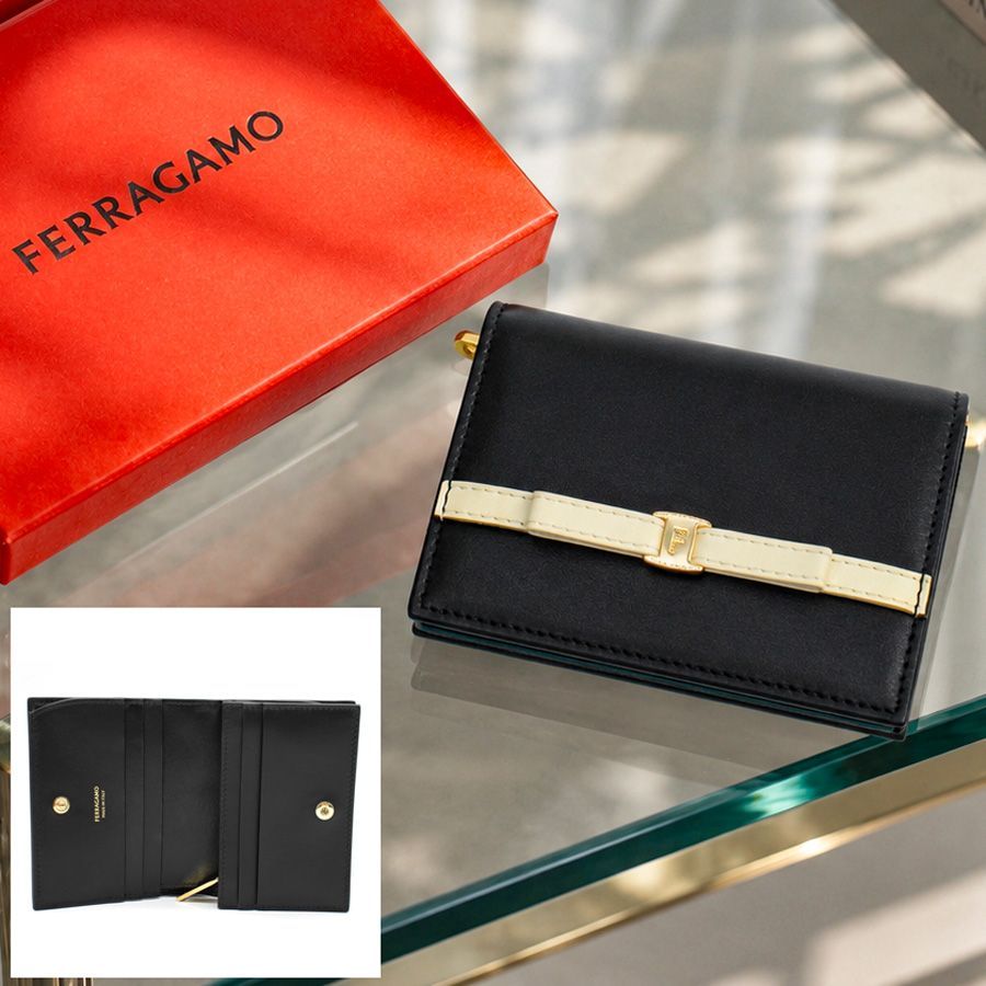 【新品商品】フェラガモ FERRAGAMO（221087 790194)ミニ リボン 二つ折り財布