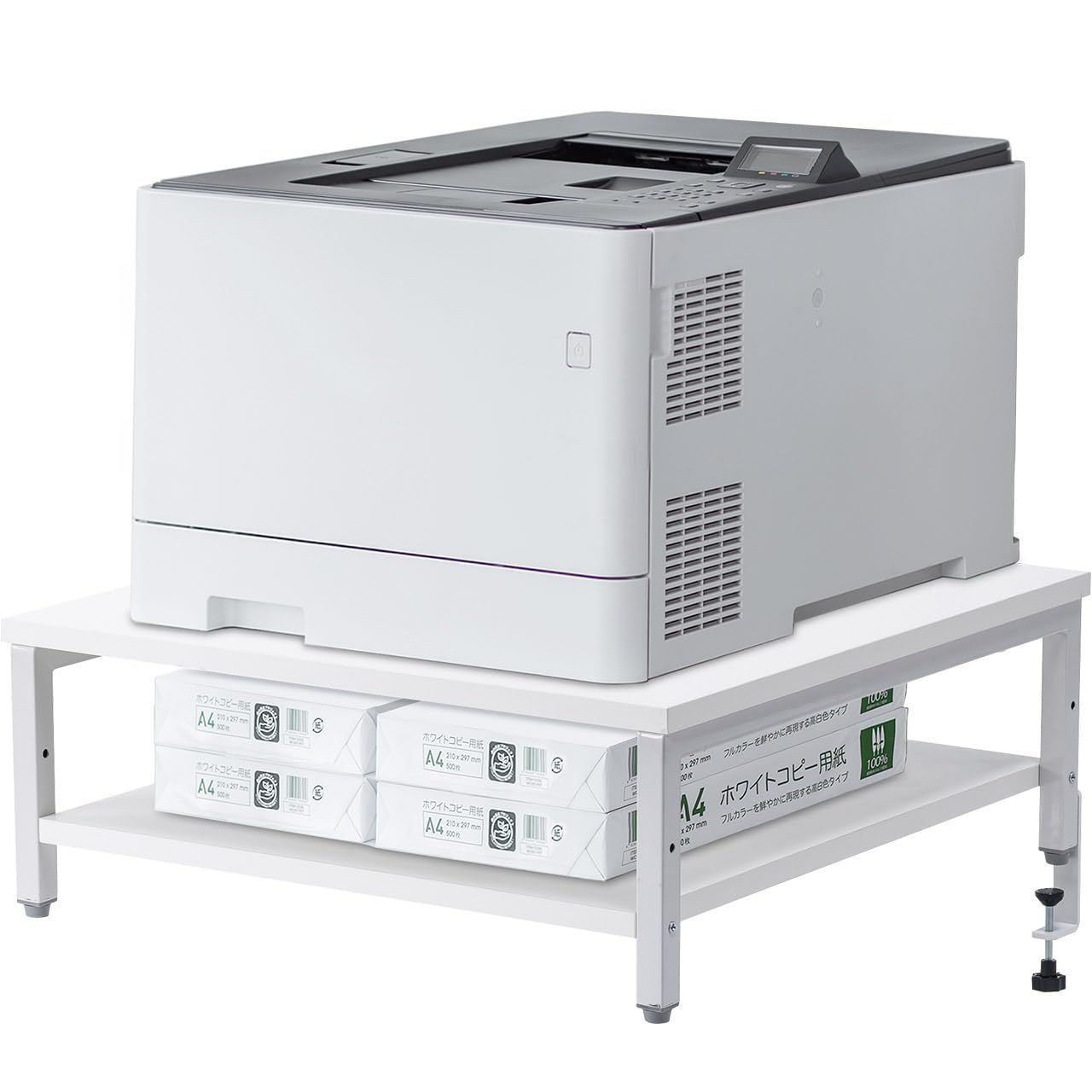 サンワダイレクト プリンター台 卓上 クランプ固定対応 幅52 ×奥行52×高さ20cm 総耐荷重50kg 2段 プリンターラック ホワイト 100-LPS022W