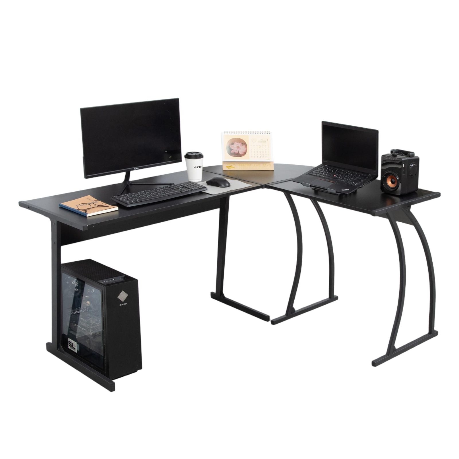 JUPEA パソコンデスク pcデスク L字 幅147cm ゲーミングデスク ゲームデスク 机 勉強机 作業 在宅勤務 オフィス ワーク 書斎 省スペース 一人暮らし 組立簡単