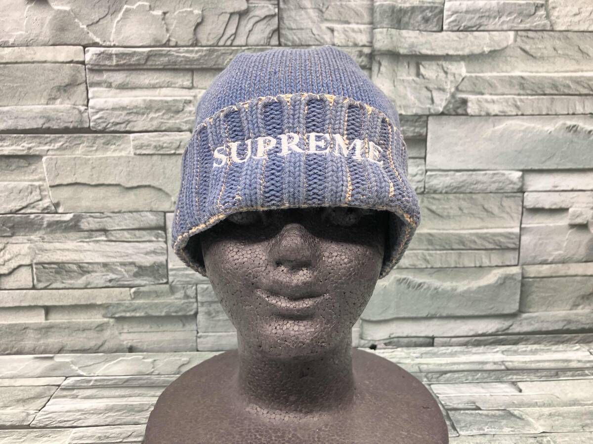Supremeシュプリーム/ニット帽/22SS/overprint beanie /ブルー×ベージュ/通年