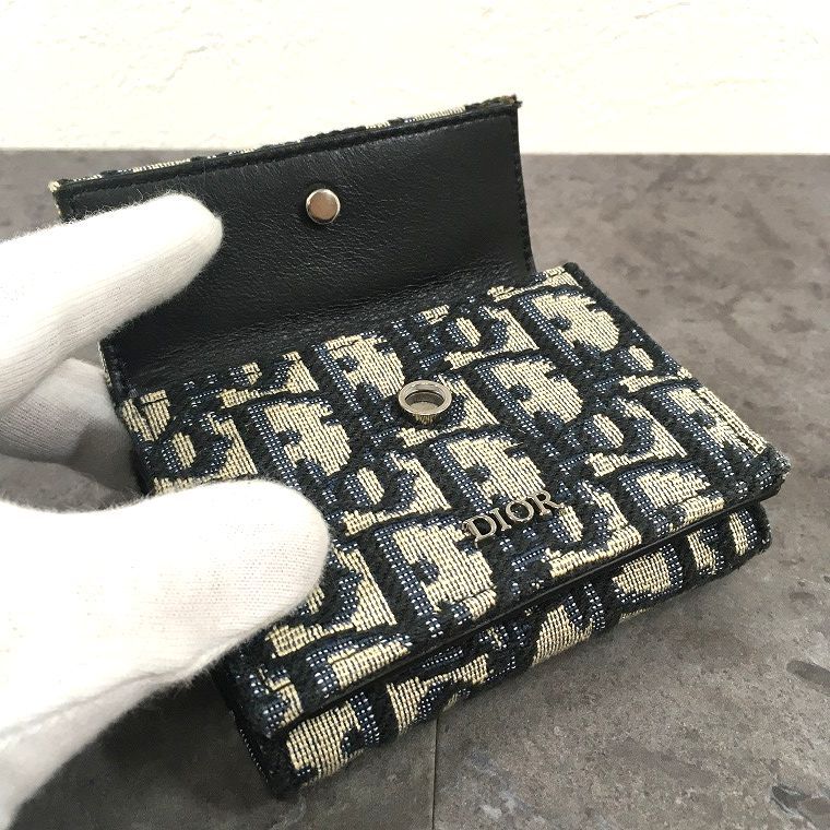 極美品 Christian Dior オブリーク 三つ折り財布 ネイビー 245 - メルカリ