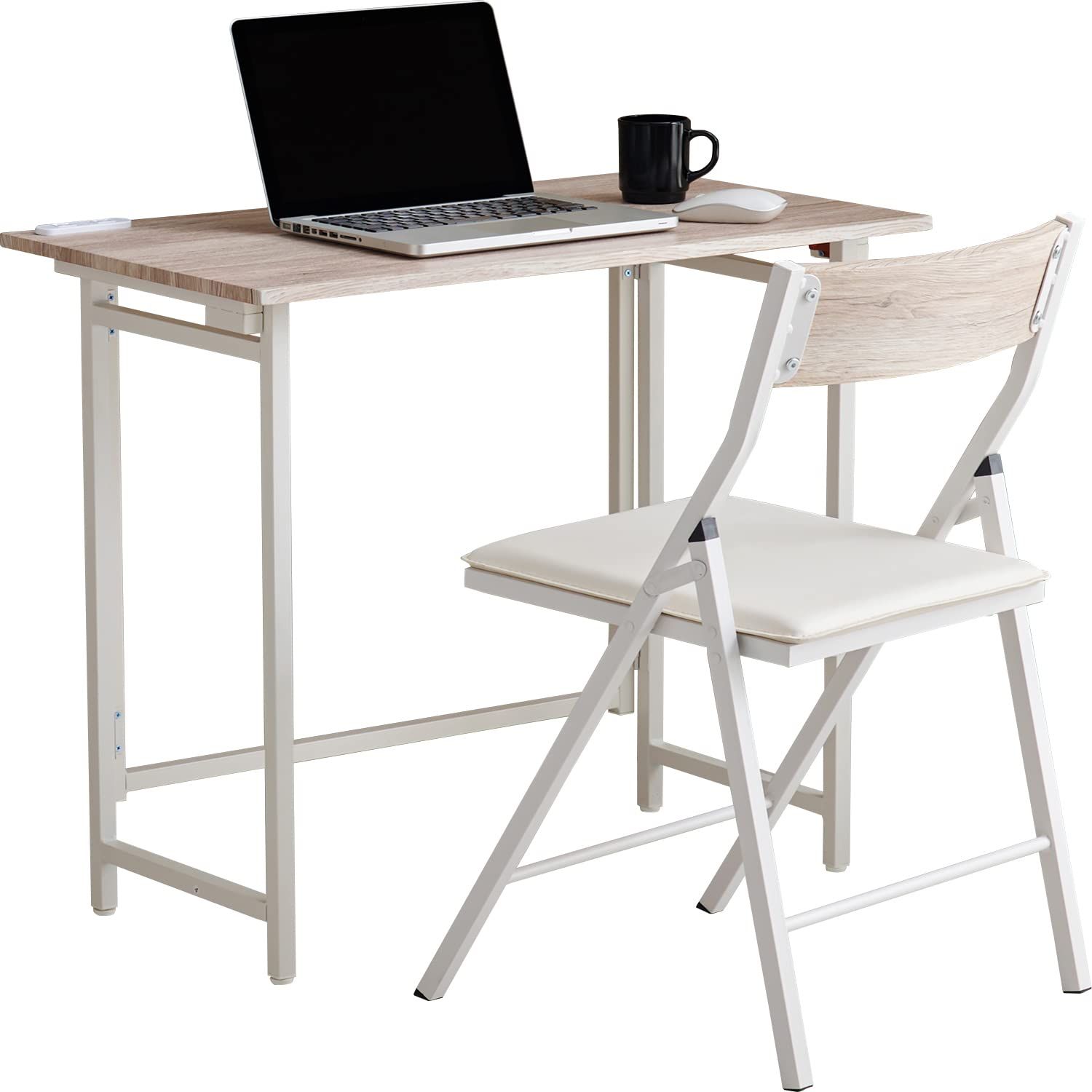 萩原(Hagihara) デスク セット チェア 椅子 折りたたみ 【クッションチェア】 コンセント 付き 1500W 幅80 奥行45 高さ72 勉強机 テレワーク ホワイト LDC-4778WH