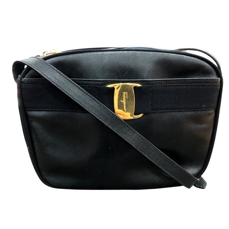 サルヴァトーレ・フェラガモ Salvatore Ferragamo ヴァラショルダーバッグ 214183 ネイビー ゴールド金具 レザー レディース ショルダーバッグ
