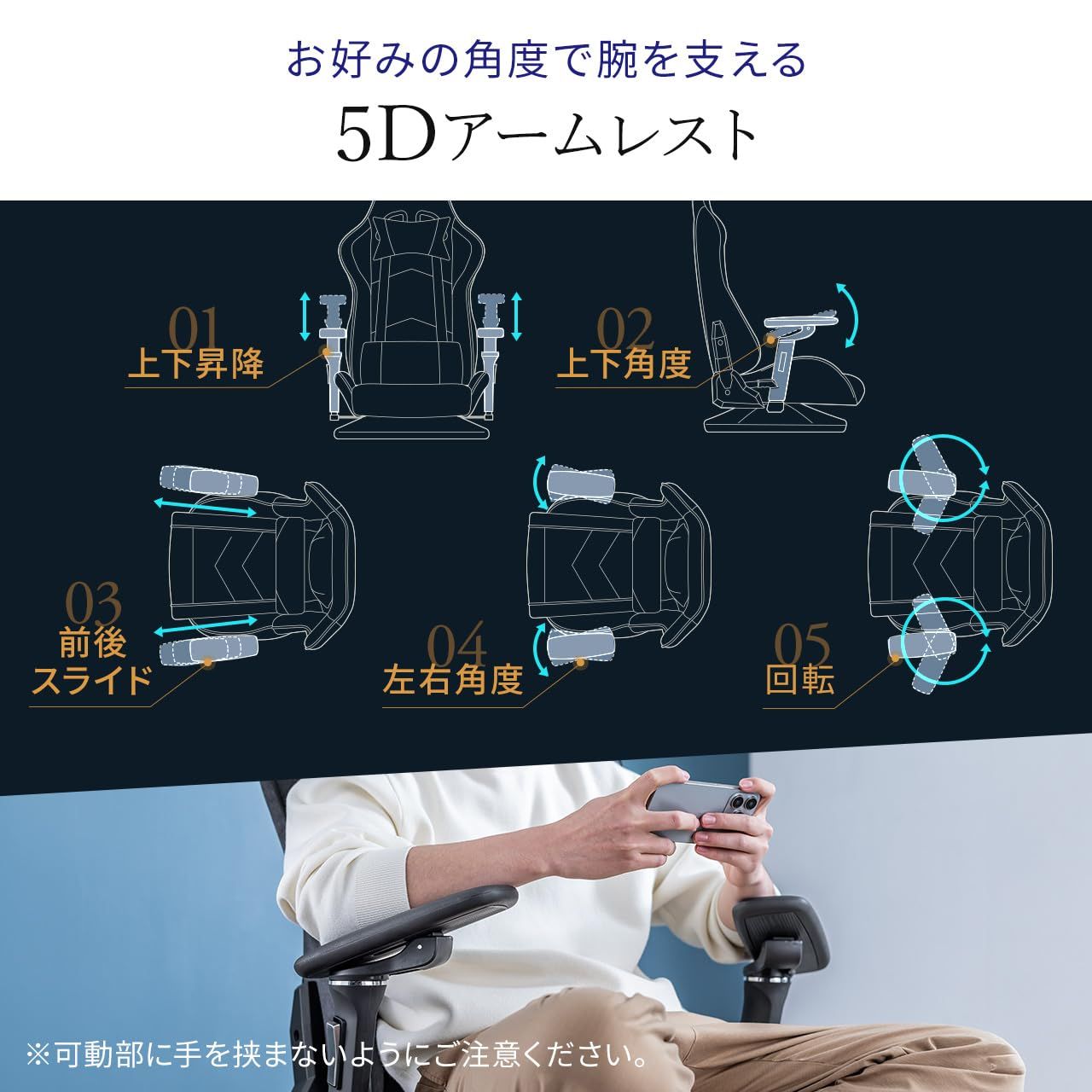 サンワダイレクト ゲーミング座椅子 135°リクライニング 5Dアームレスト ランバーサポート付き 360° 回転 ランバーサポート スエード調生地 ハイバック 肘掛け グレー 150-SNCF25