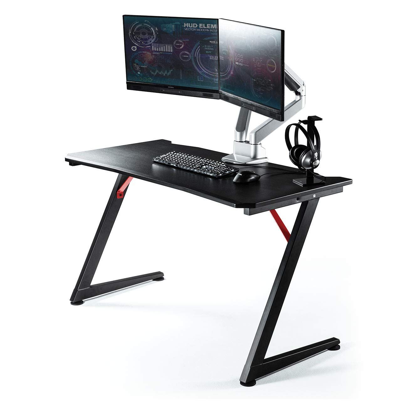 サンワダイレクト ゲーミングデスク カーボン調天板 幅120cm×奥行60cm モニターアーム取付対応 コードトレー付 100-DESKG002