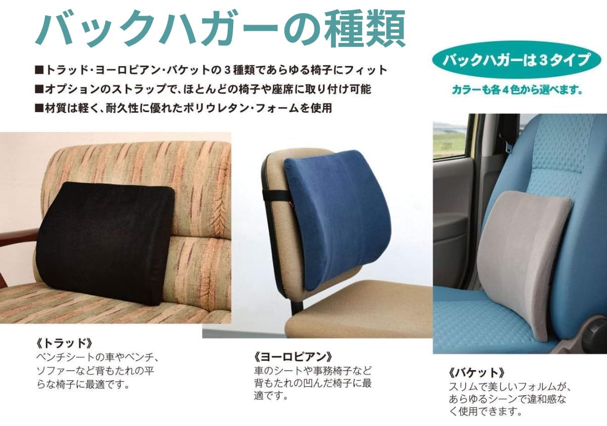 バックハガー トラッド クッション 背あて ウレタンフォーム 腰あて ベロア 厚手 (ブルー)