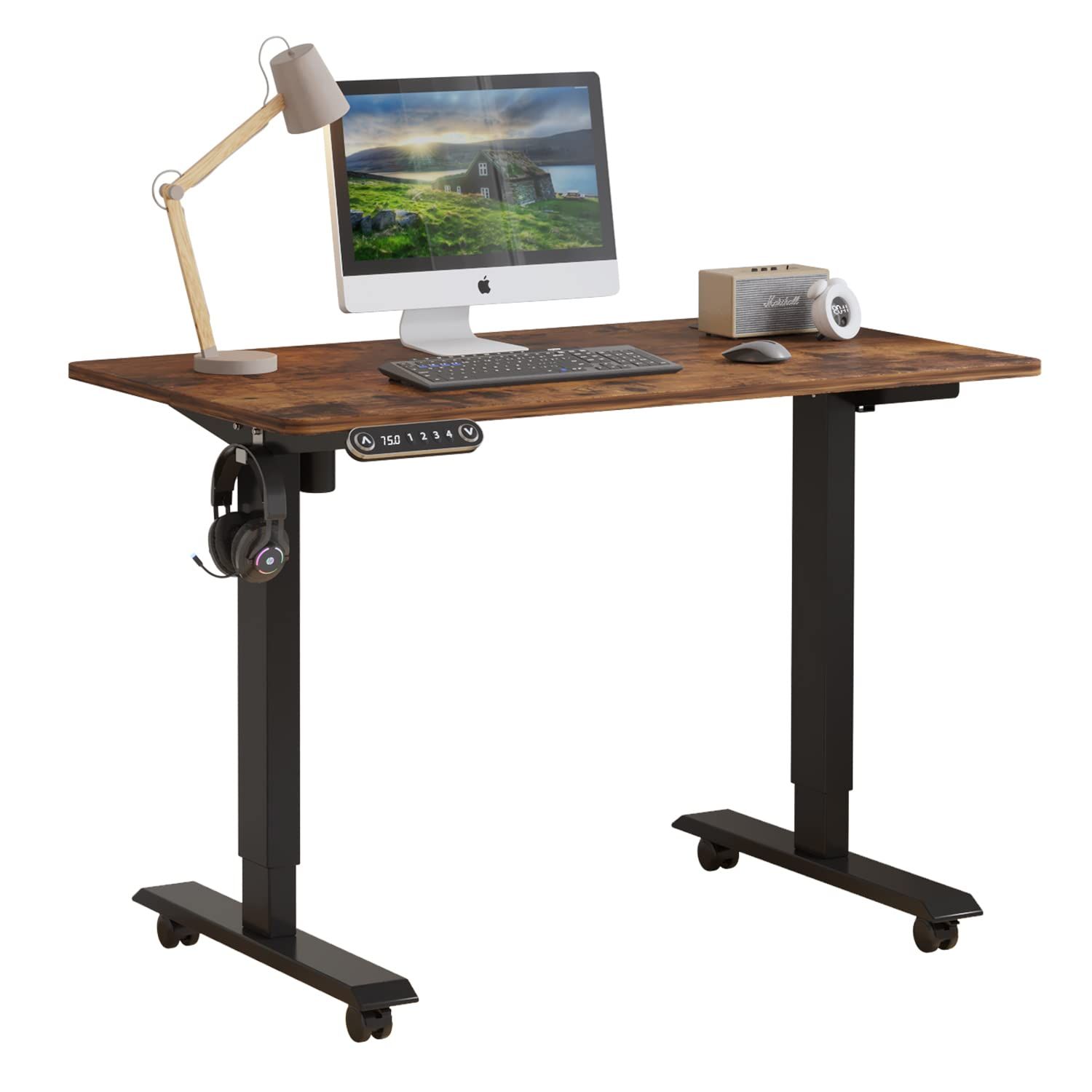 BilBil デスク 電動式 スタンディングデスク パソコンデスク 昇降デスク パソコンラック 机 つくえ 110CM×60CM 高さ 71-117CM 調節可能 高さメモリー機能付き(茶色)