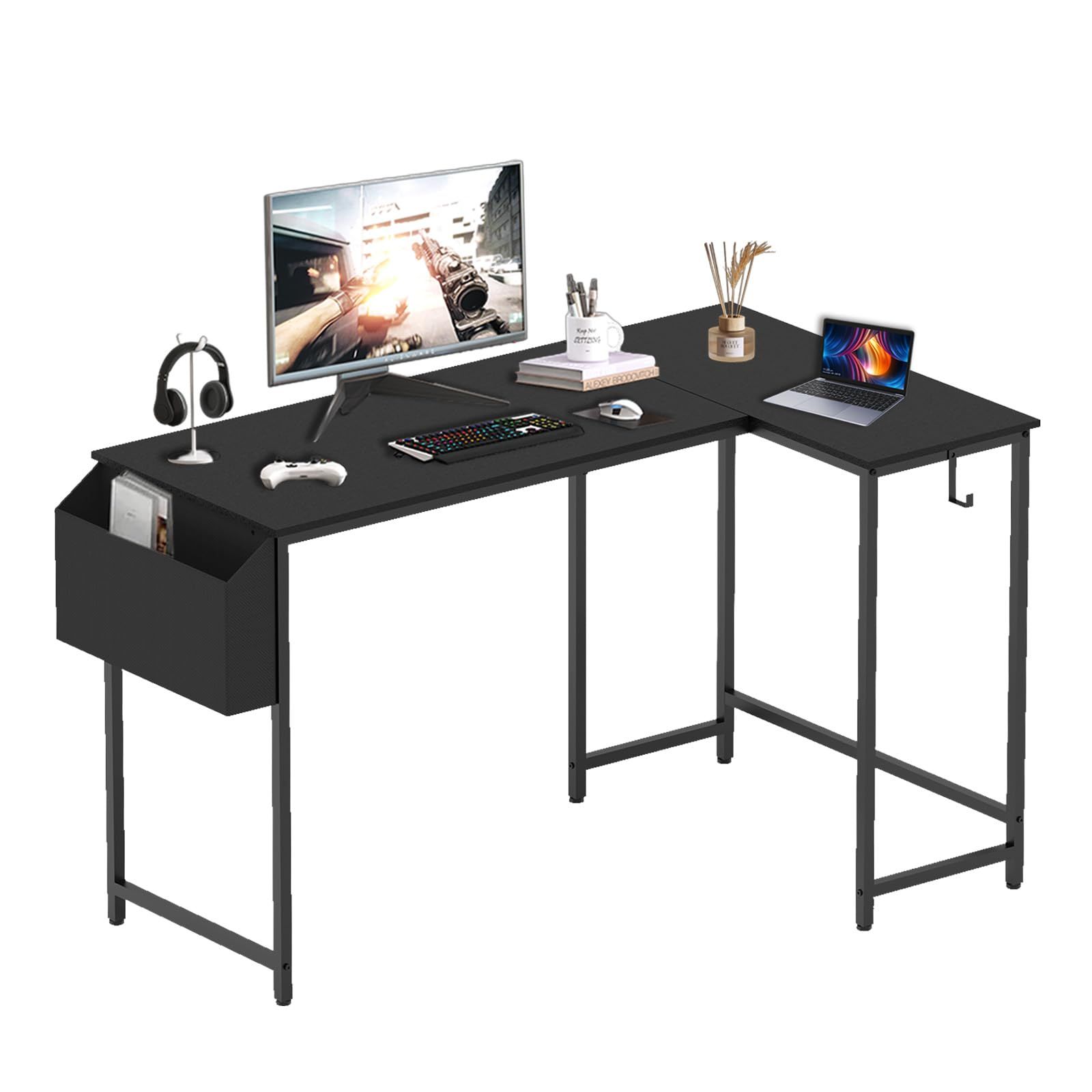 BLAIS パソコンデスク デスク 机 L字デスク 幅120cm 机 l字型 省スペース pcデスク ゲーミングデスク 勉強机 テーブル 作業机 (ブラック/black)