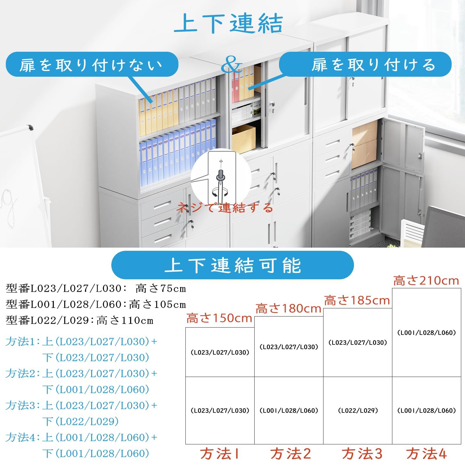 DEWEL 鍵付き キャビネット幅900×奥行400×高さ1090mm（引き出し付き）【上下連結可能】ロッカー スチール書庫 スチールロッカー 会社/オフィス/事務所/更衣室/学校/業務用 A4対応 保管庫 収納 左右/上下連結可能 組み立て必要 日本語説明書