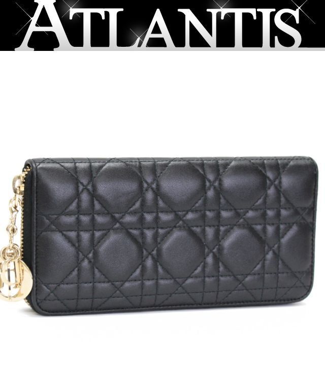 クリスチャンディオール Christian Dior Voyage レディディオール ヴォヤージュ 長財布 カナージュ ラムスキン 黒 G金具 【75057】