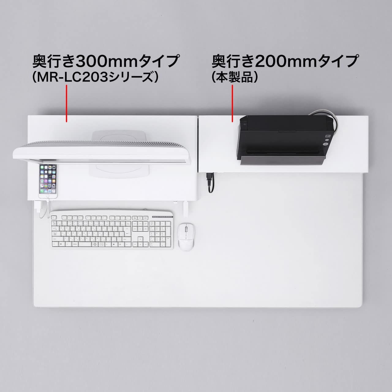 サンワサプライ 電源タップ+USBポート付き机上ラック(W600×D200 ホワイト) MR-LC202WN サンワサプライ 電源タップ+USBポート付き机上ラック(W600×D200 ホワイト) MR-LC202WN