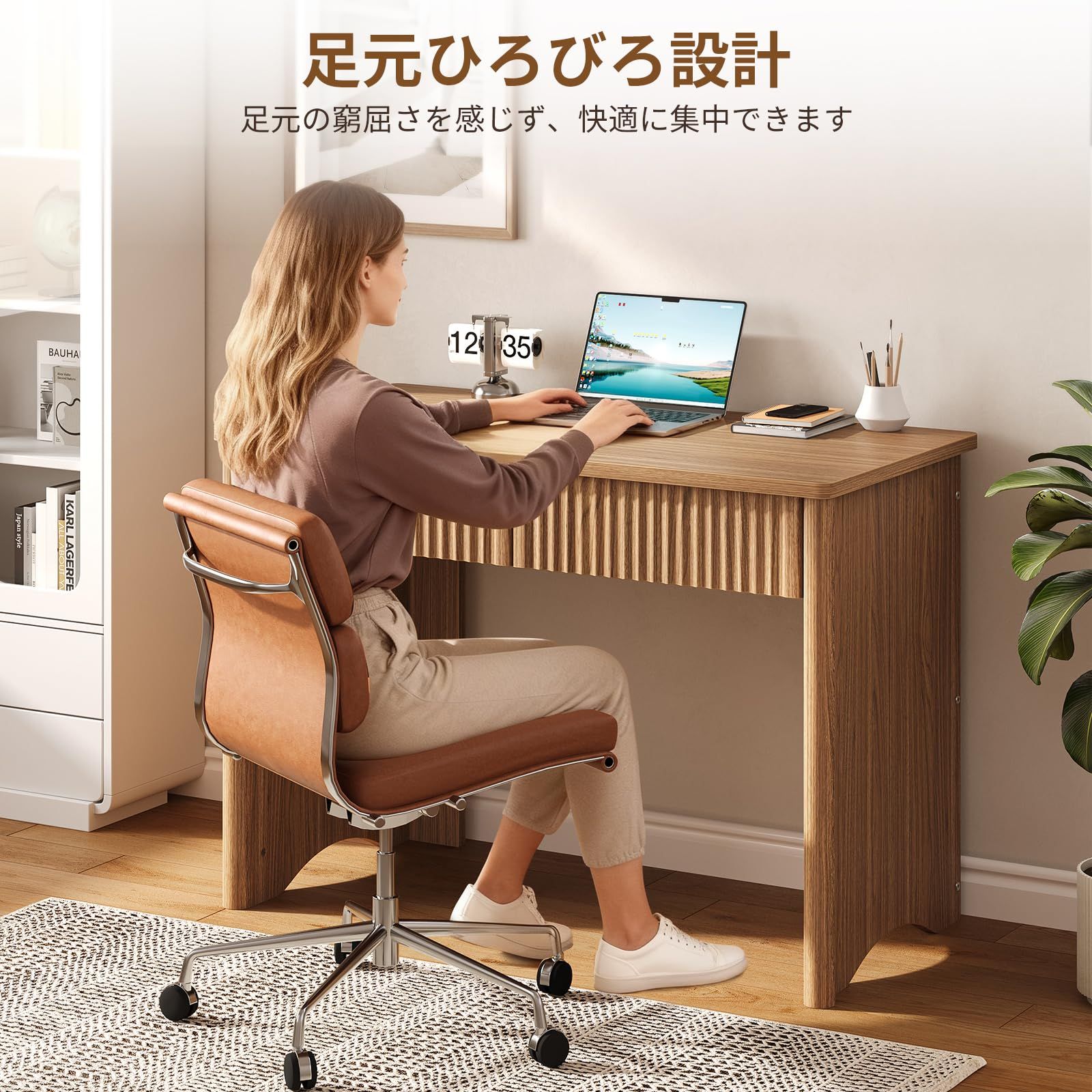 Bestier パソコンデスク 木製 引き出し付き 幅100×奥行50×高さ76cm 勉強机 学習机 シンプルデスク おしゃれ ワークデスク 組立簡単 ブラウン