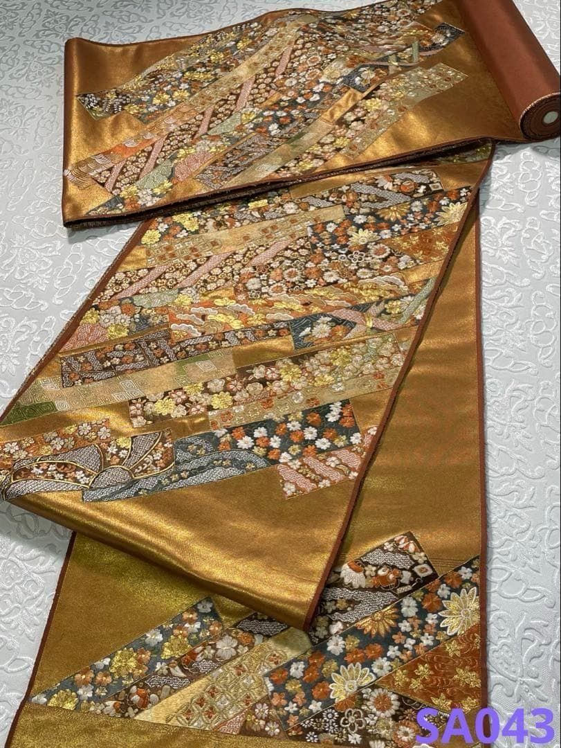 蘇州刺繍 相良刺繍 袋帯 反物 七宝繋ぎ 宝尽くし 正絹 帯裏付き SA043
