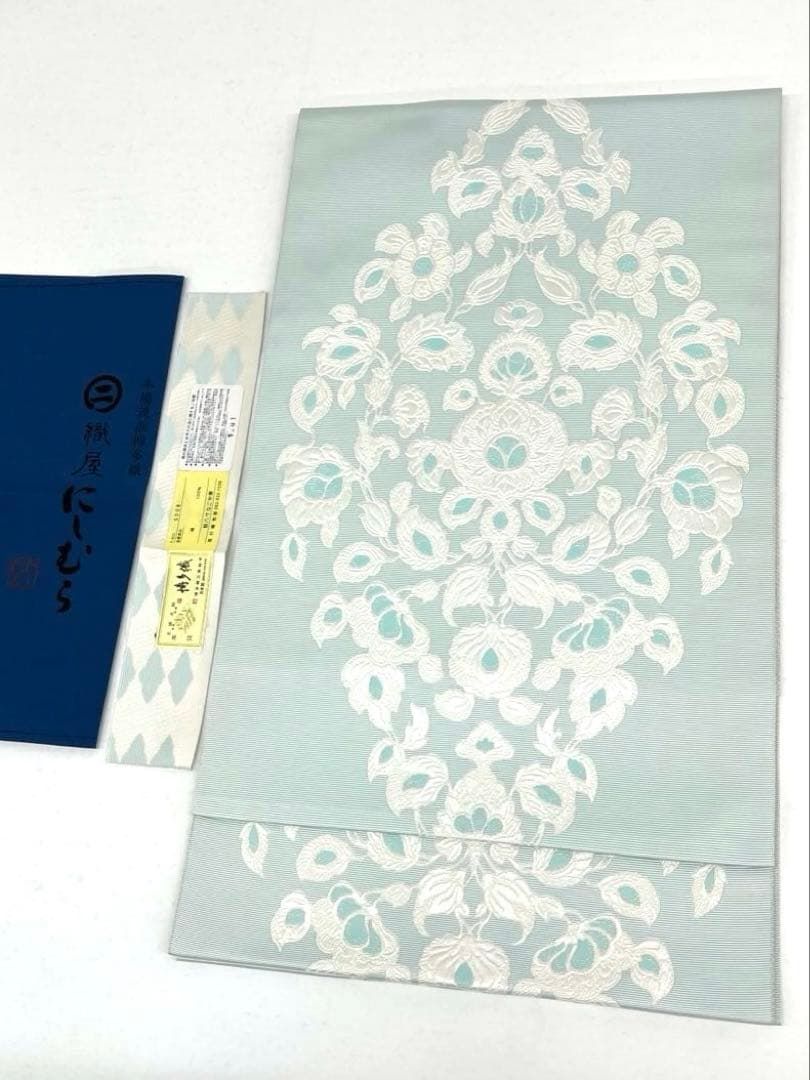 素描き 手描き 兎 餅つき 紬地 九寸名古屋帯 三日月 金彩 正絹 H684