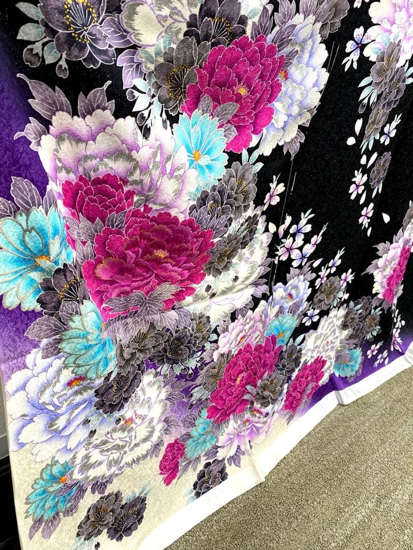仮絵羽 振袖 刺繍 銀彩 銀通し 未仕立て品 正絹 八掛付