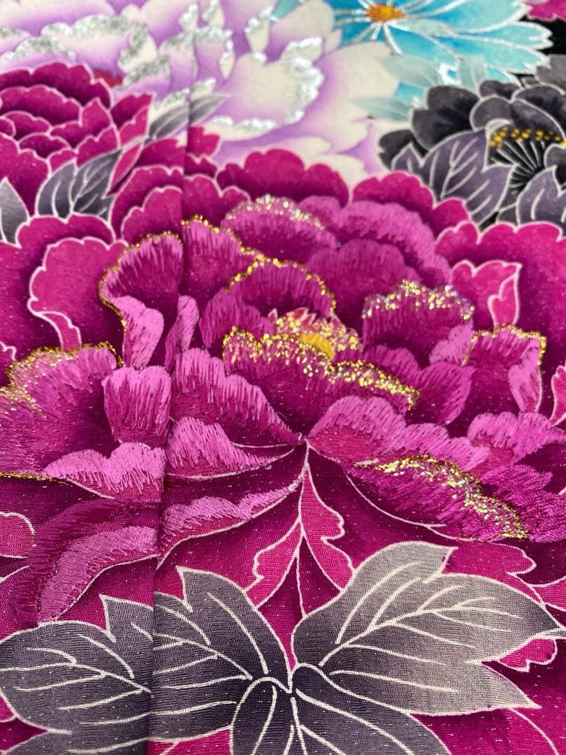仮絵羽 振袖 刺繍 銀彩 銀通し 未仕立て品 正絹 八掛付