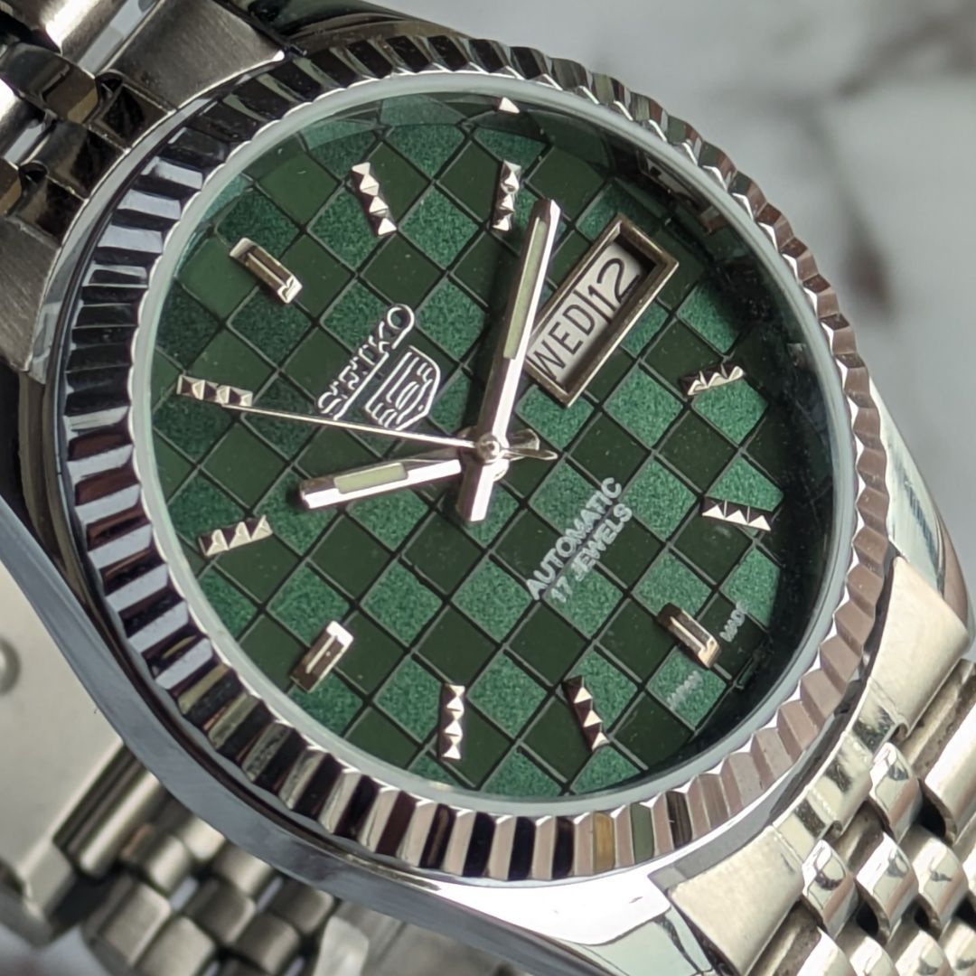 稼働品 SEIKO セイコー5 自動巻き 80s ヴィンテージ グリーン文字盤