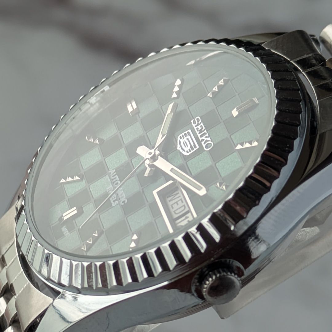 稼働品 SEIKO セイコー5 自動巻き 80s ヴィンテージ グリーン文字盤