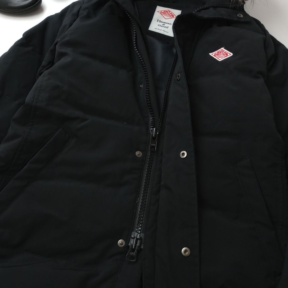 DANTON ダントン ファー ダウン コート ロング ワンポイントロゴ 黒