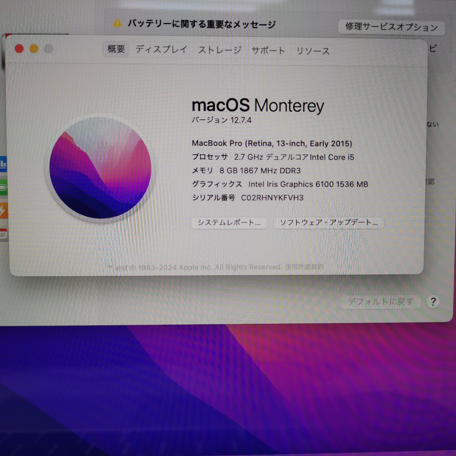【Old Mac】MacBook Pro (Retina, 13-inch, Early 2015)　(P5-YKF)