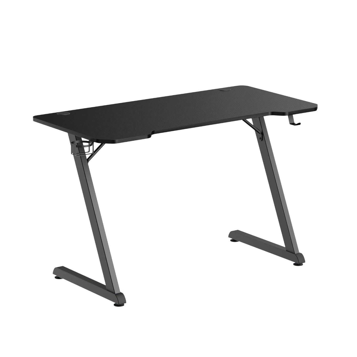 Alterzone ゲーミングデスク 幅120cm*奥行60cm*高さ75m パソコンデスク Z字脚 耐荷重75KG 汚れを防ぐ 組立簡単 ヘッドホンホルダー付き カップホルダー付き ゲーム用机 PCデスク ブラック ALZGDZ