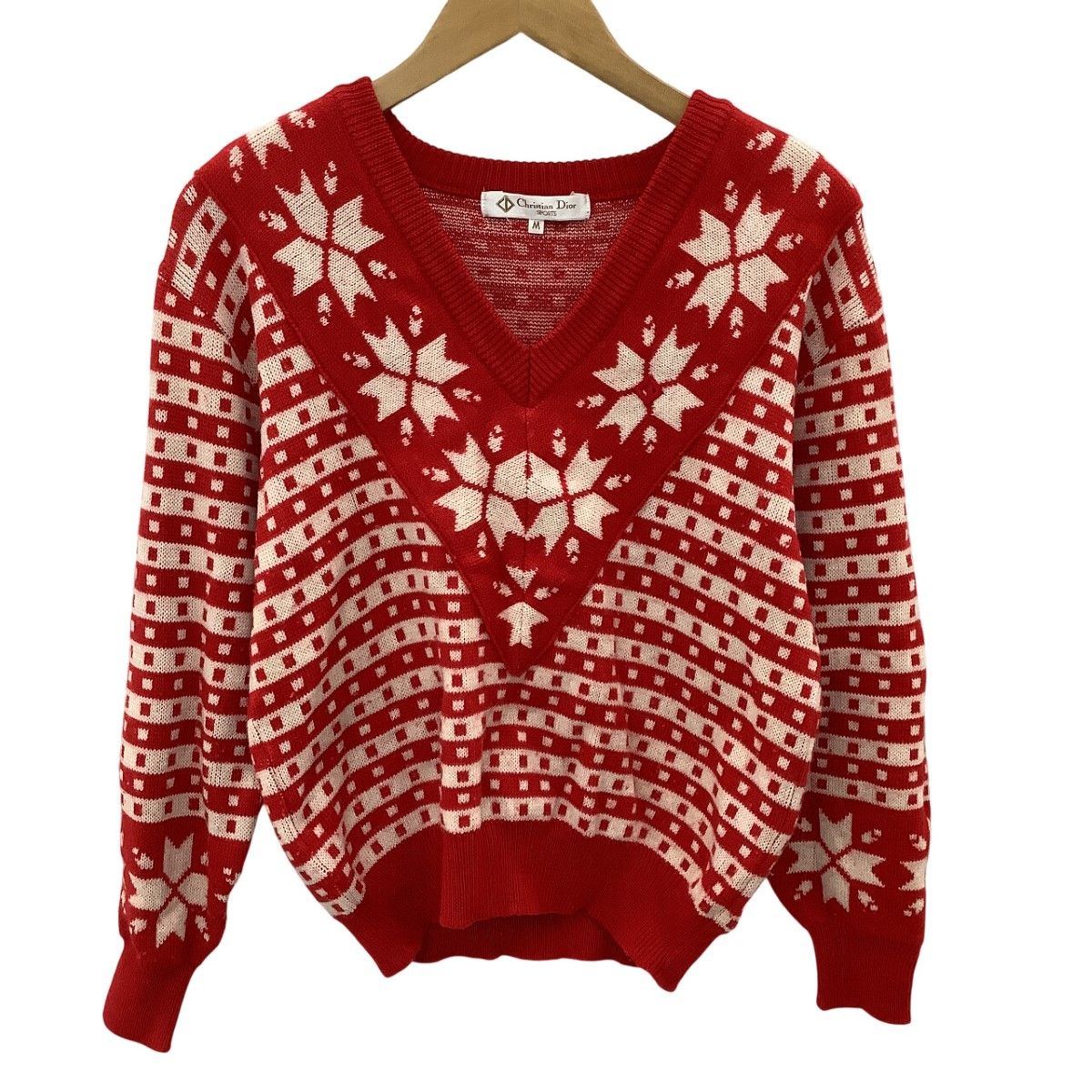Christian Dior クリスチャンディオール レディース ニット セーター SIZE M レッド×ホワイト