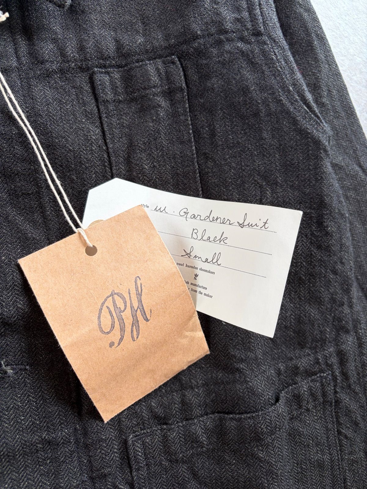 Paul Harnden Shoemakers ポールハーデン Gardener Suit ジャケット ブラック ヘリンボーン ウールリネン S イギリス製 未使用タグ付き