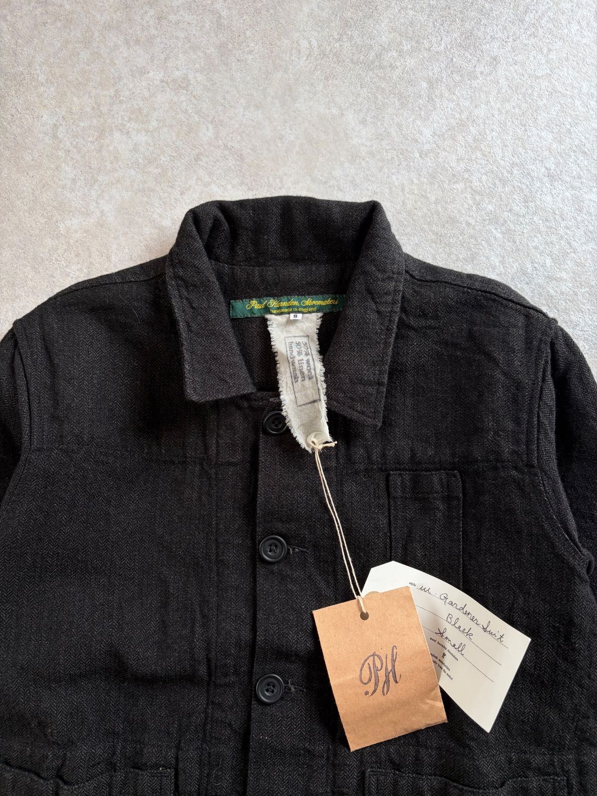 Paul Harnden Shoemakers ポールハーデン Gardener Suit ジャケット ブラック ヘリンボーン ウールリネン S イギリス製 未使用タグ付き