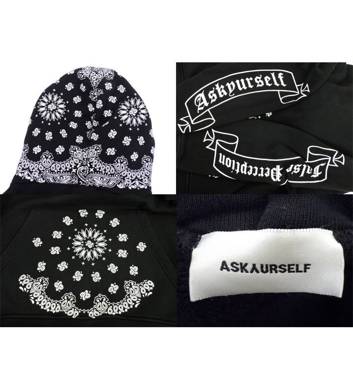 アスクユアセルフ askyurself × フォルスパーセプション FALSE PERCEPTION 【 BANDANA HOODIE 】 バンダナ 袖 ロゴ プリント フーディ パーカー w27313
