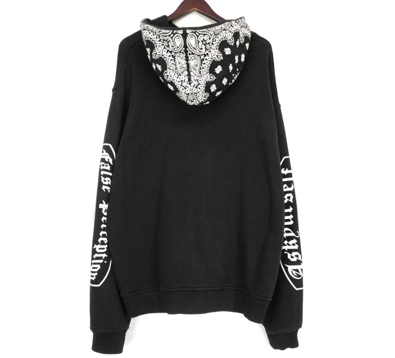 アスクユアセルフ askyurself × フォルスパーセプション FALSE PERCEPTION 【 BANDANA HOODIE 】 バンダナ 袖 ロゴ プリント フーディ パーカー w27313
