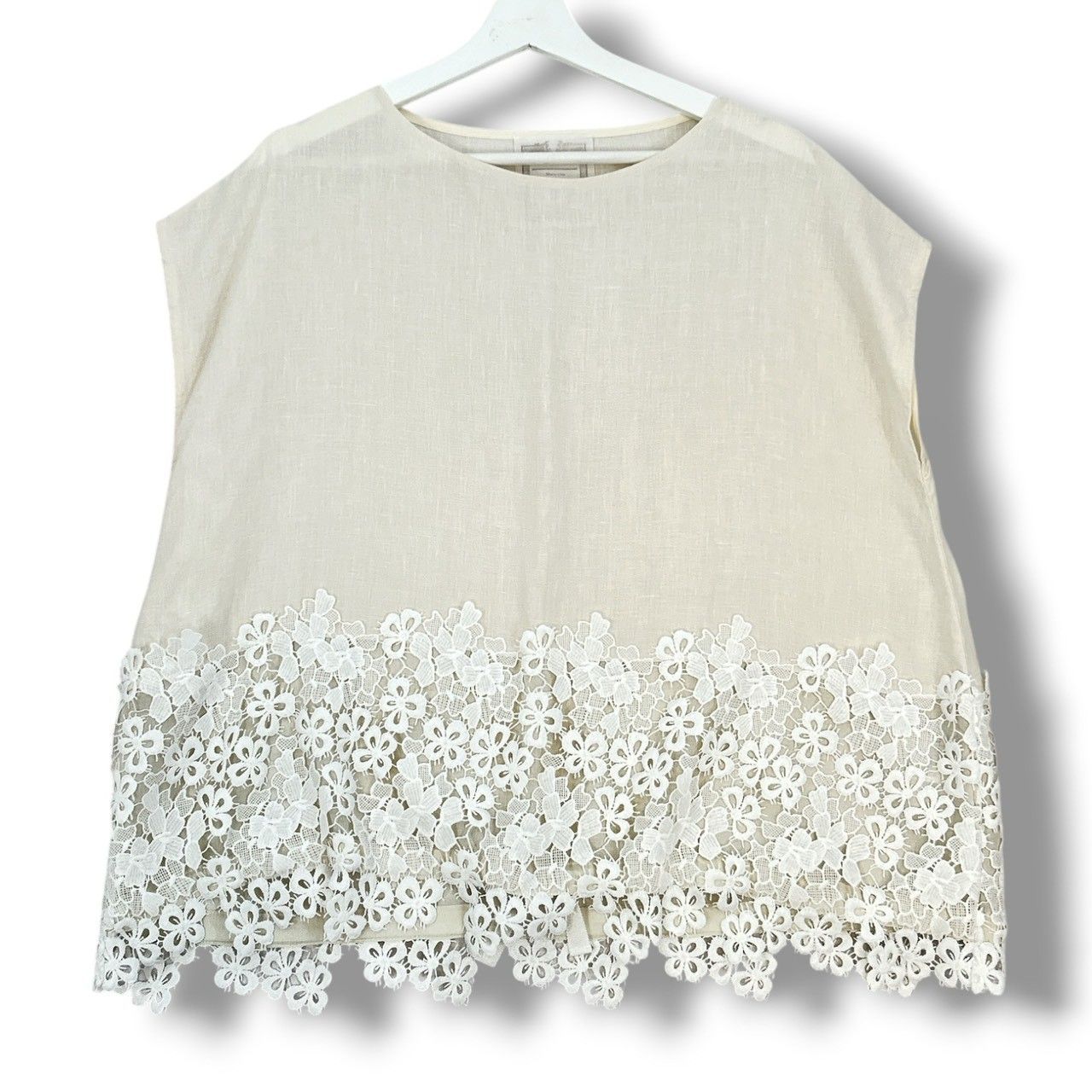新品【BEARDSLEY】 ビアズリー 裾花柄レース 麻ブラウス ベージュ 