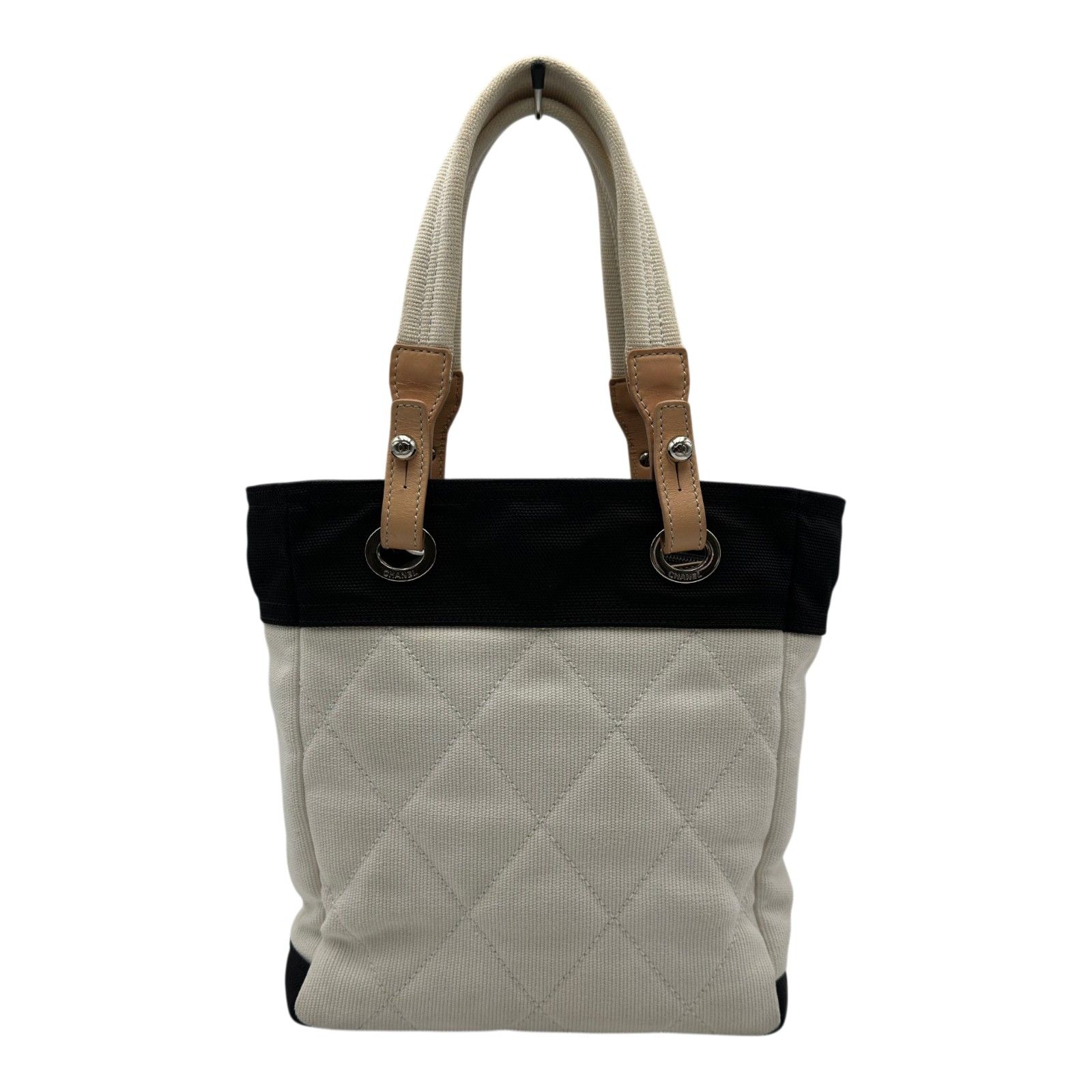 シャネル CHANEL パリビアリッツトートPM A34208 13番台 ホワイト/ブラック キャンバス/レザー レディース トートバッグ シャネル CHANEL パリビアリッツトートPM A34208 13番台 ホワイト/ブラック キャンバス/レザー レディース トートバッグ