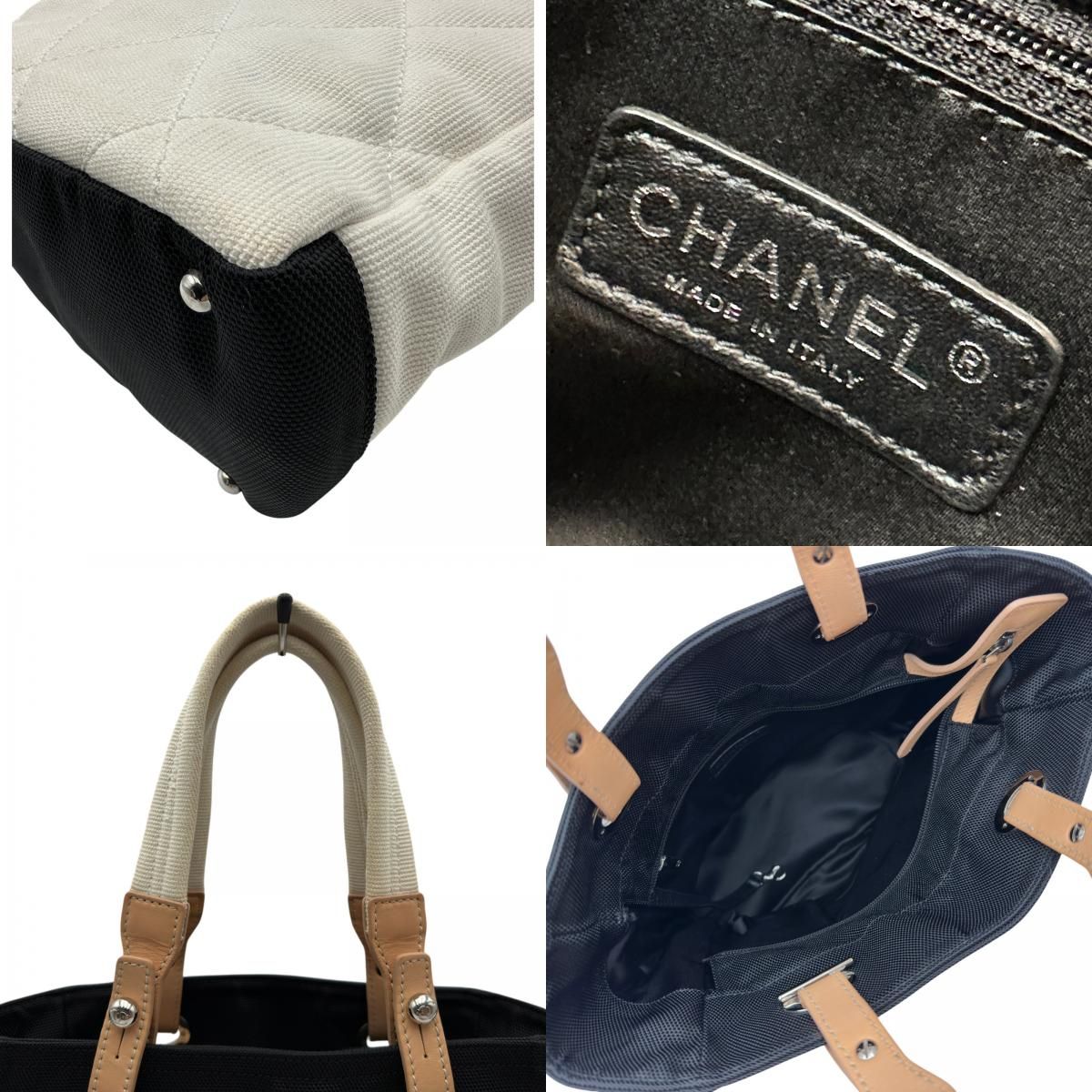 シャネル CHANEL パリビアリッツトートPM A34208 13番台 ホワイト/ブラック キャンバス/レザー レディース トートバッグ シャネル CHANEL パリビアリッツトートPM A34208 13番台 ホワイト/ブラック キャンバス/レザー レディース トートバッグ
